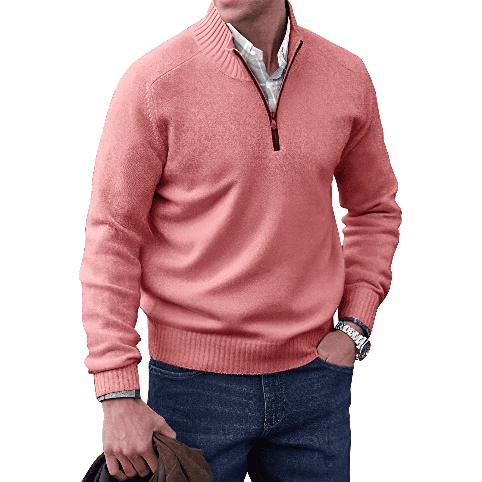 Elegancki kaszmirowy sweter męski z zamkiem