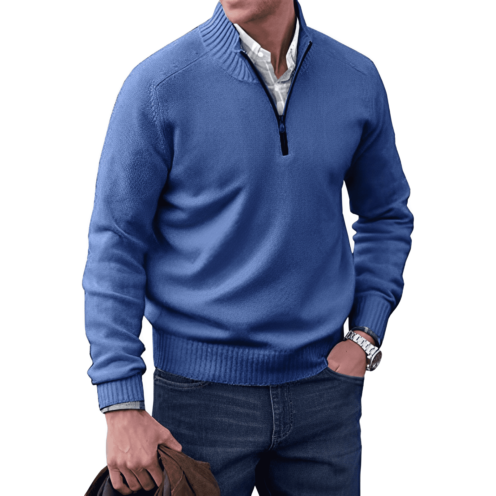 Elegancki kaszmirowy sweter męski z zamkiem