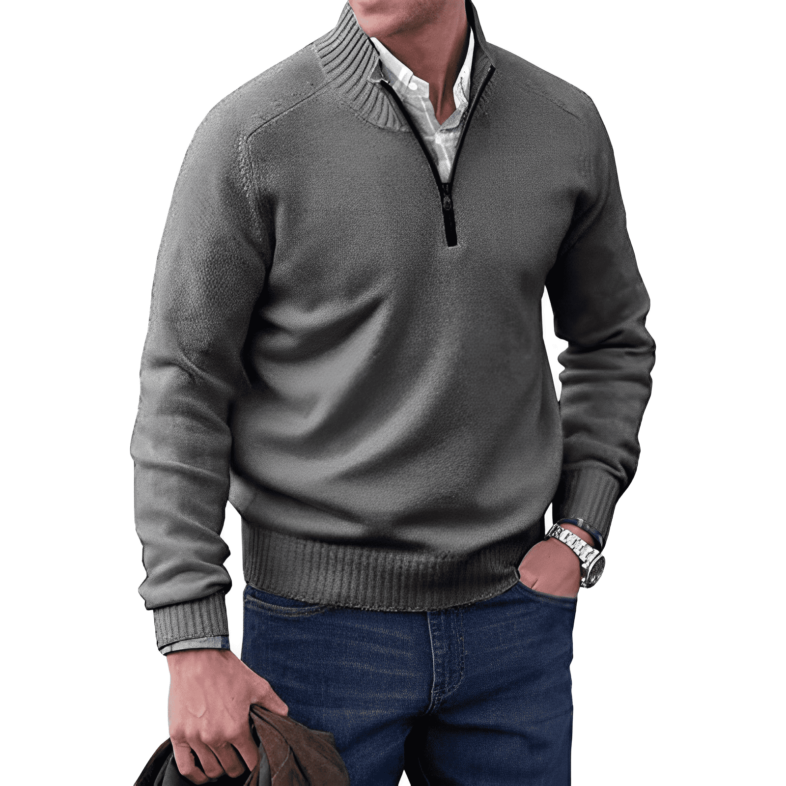 Elegancki kaszmirowy sweter męski z zamkiem