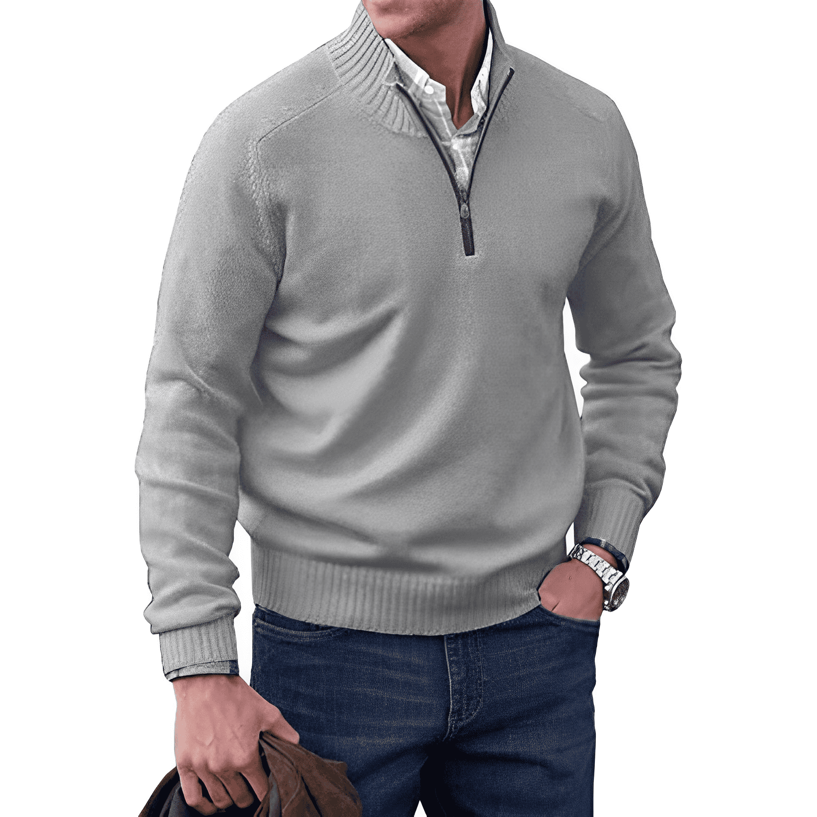 Elegancki kaszmirowy sweter męski z zamkiem