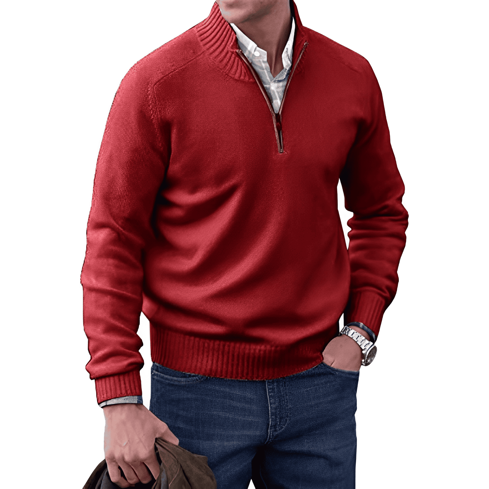 Elegancki kaszmirowy sweter męski z zamkiem