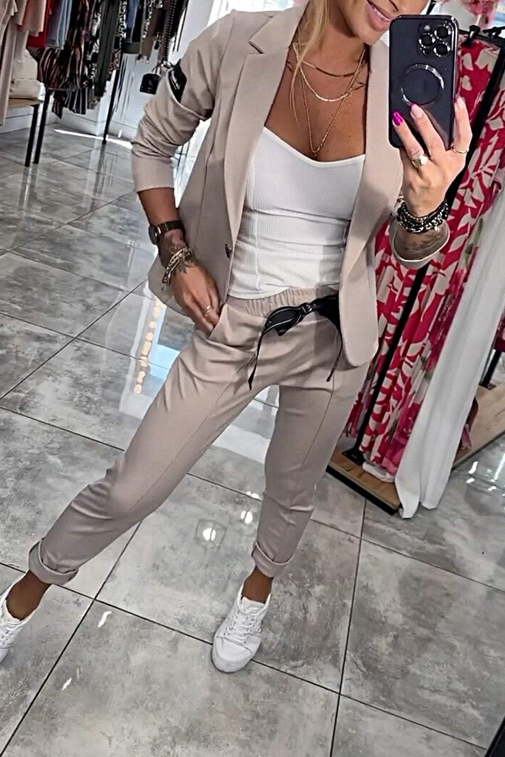 Moxie | Dwuczęściowy damski zestaw top z kurtką i gumą